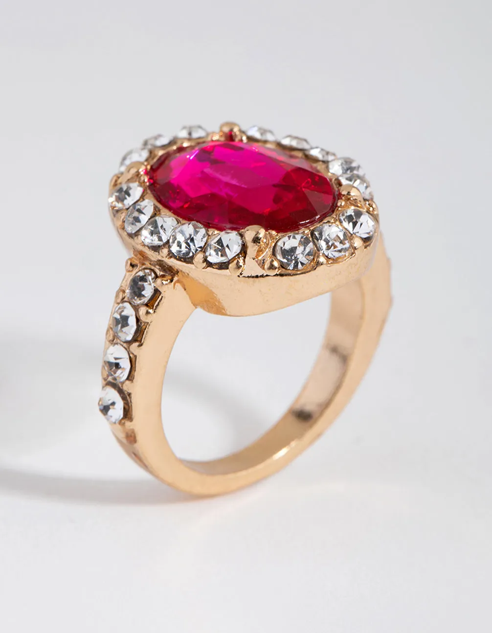 Gold Diamante Surrounded Pink Stone Ring