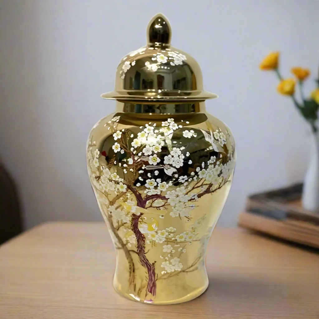 Gold Flower Ceramic Vase Large