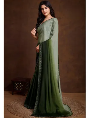 Gorgeous Green Shaded Chinon Swarovski Worked Saree