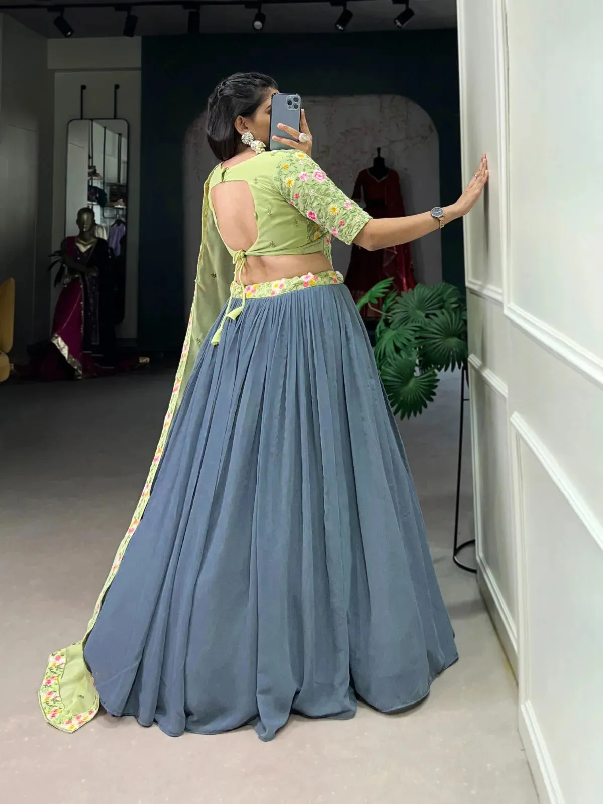 Gorgeous Grey Georgette Sequined Embroidered Lehenga Choli