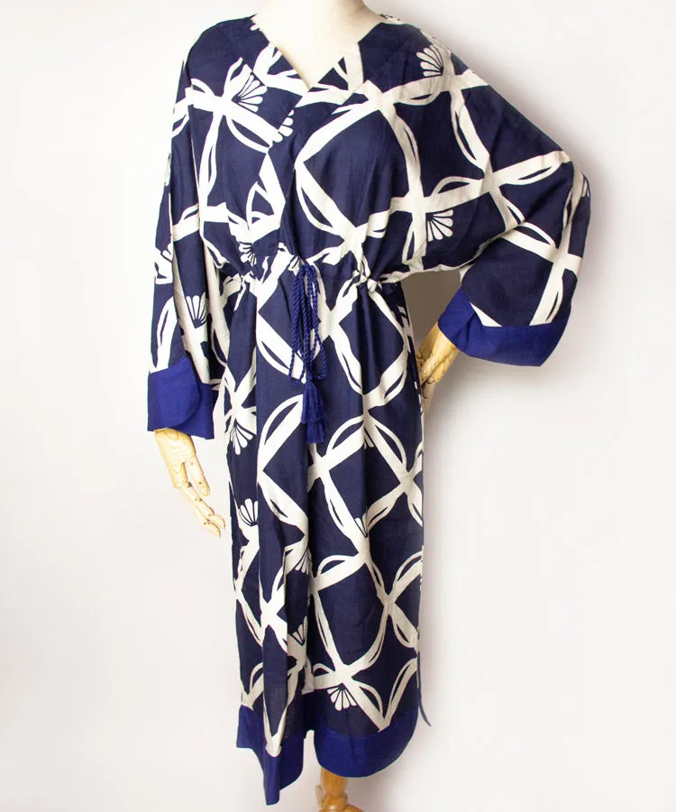 Hana Shippo Navy Japanese Boho Kimono Dress