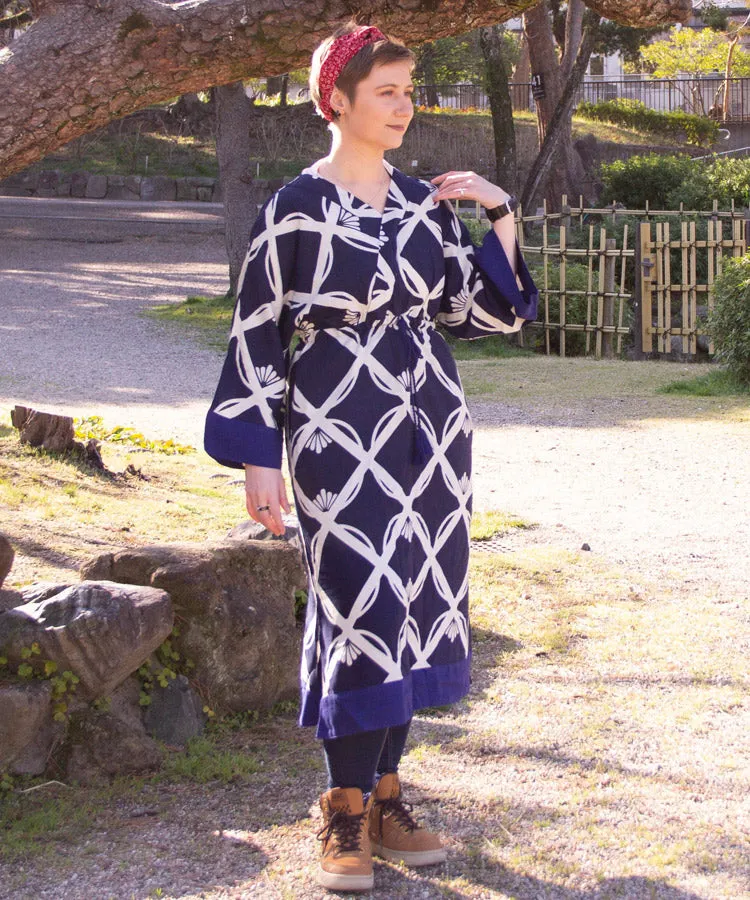 Hana Shippo Navy Japanese Boho Kimono Dress