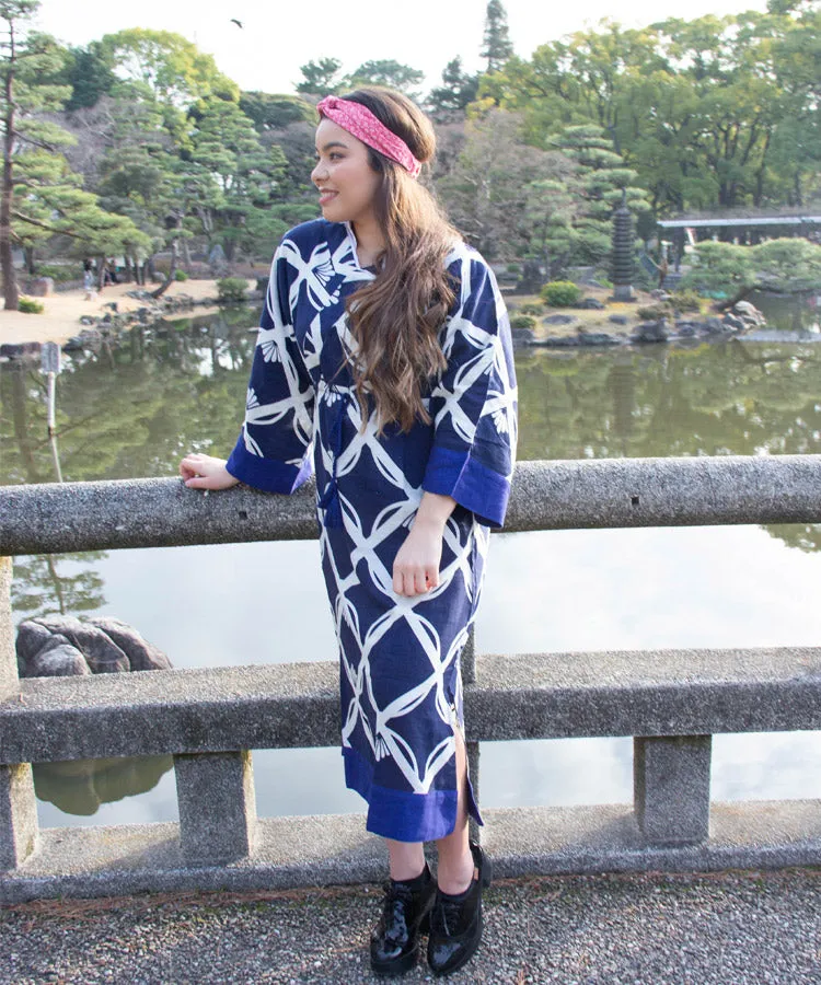 Hana Shippo Navy Japanese Boho Kimono Dress