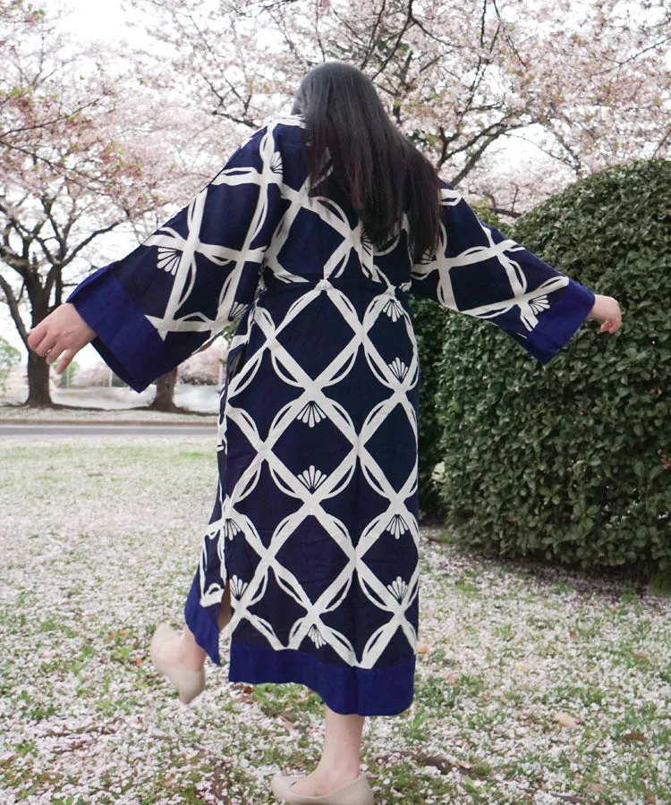 Hana Shippo Navy Japanese Boho Kimono Dress