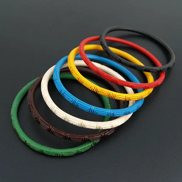 Handmade Chinese Carved Lacquer 7-Color Bangle Bracelets [Set of 7]