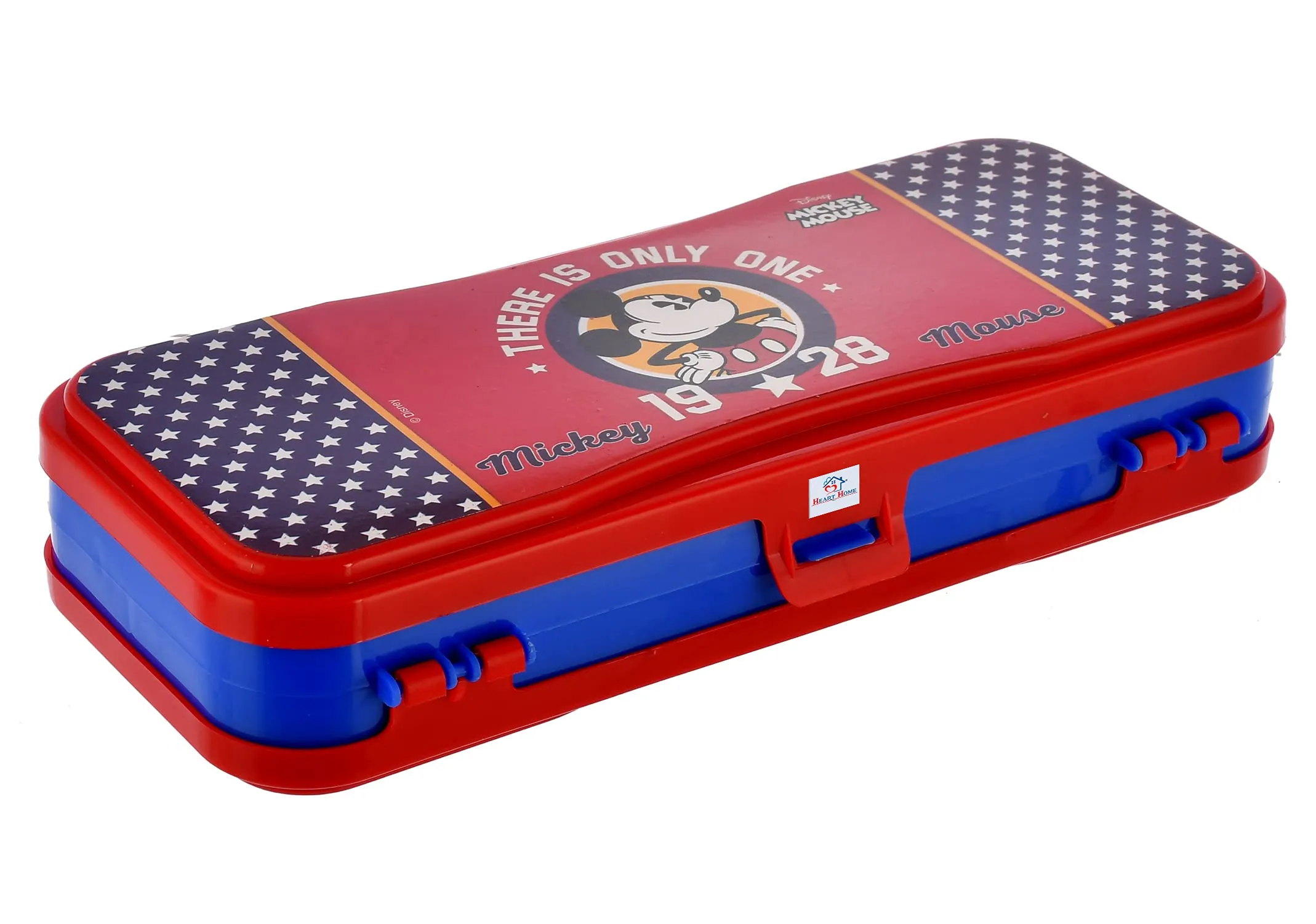 Heart Home Mickey Mouse Printed Double Sided Plastic Pencil Box, Pencil Case For School Supplies, Pack of 2 (Red)