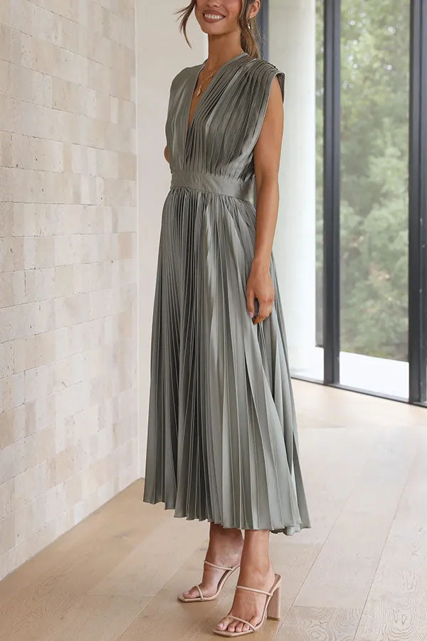 Hello Gorgeous Satin Pleated Midi Dress