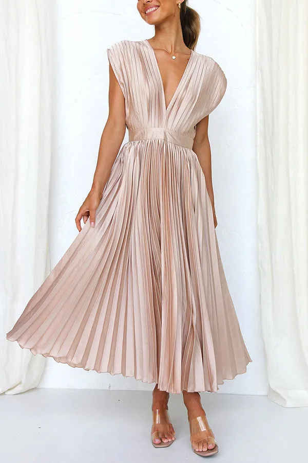 Hello Gorgeous Satin Pleated Midi Dress