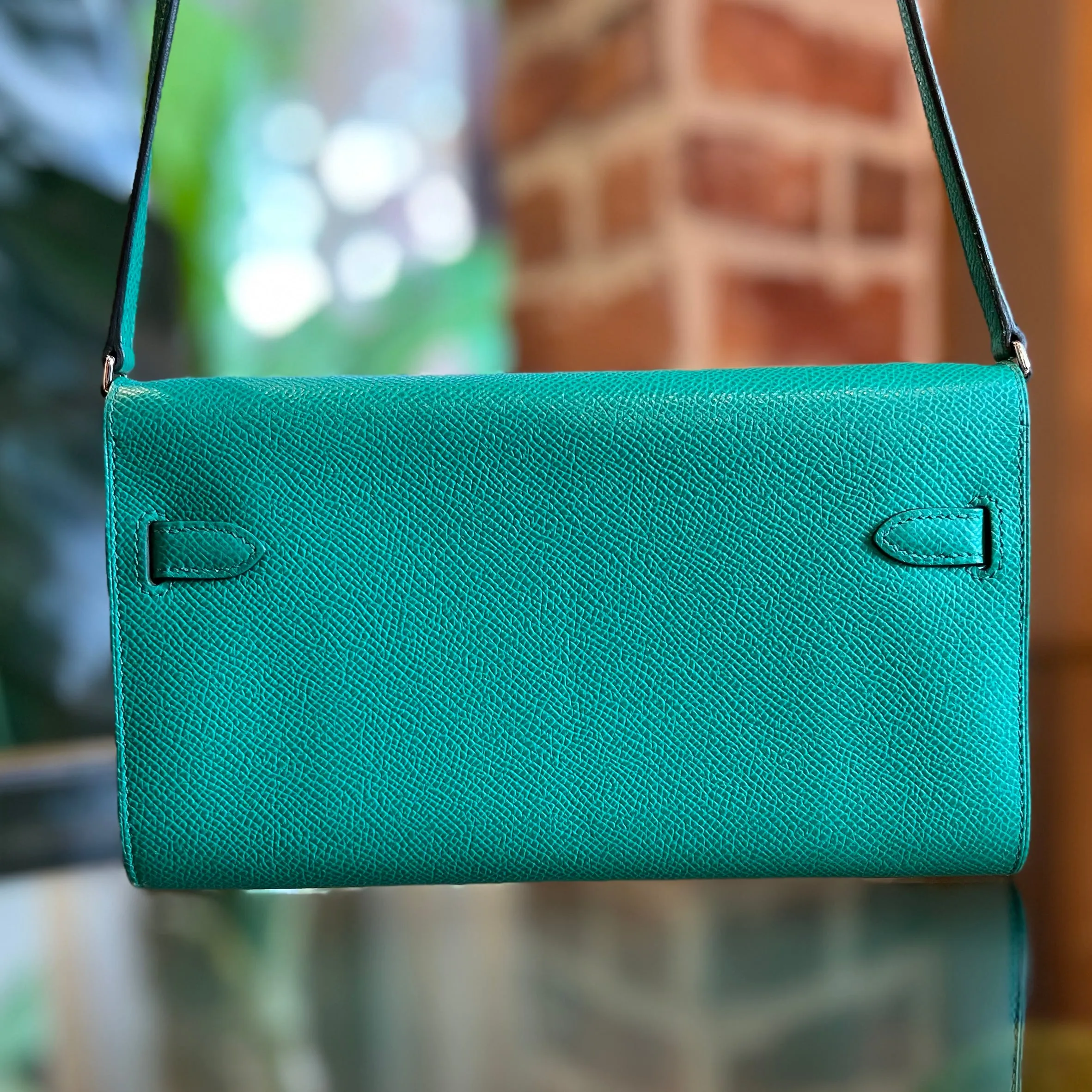 HERMES Kelly Wallet To Go Vert Jade Epsom