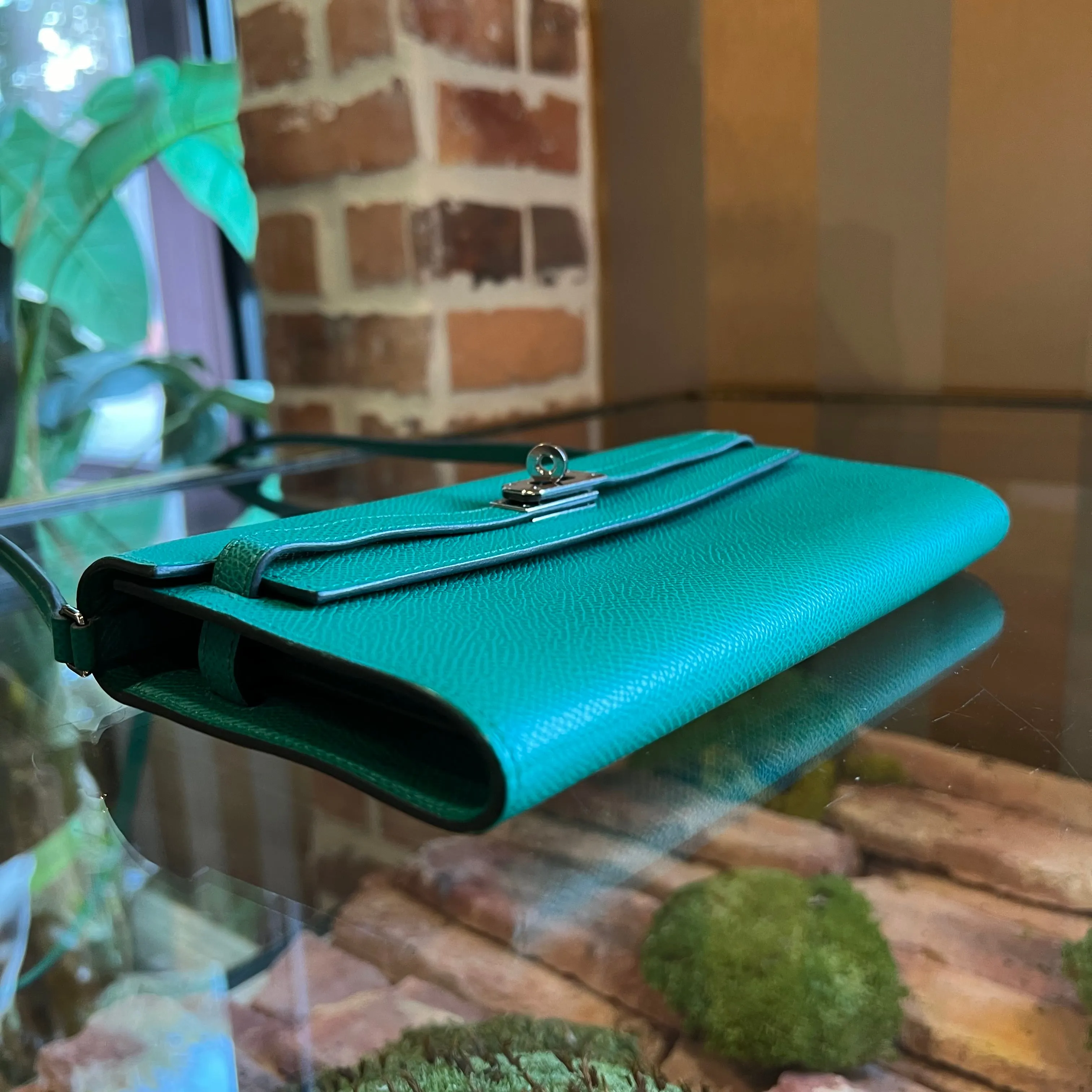 HERMES Kelly Wallet To Go Vert Jade Epsom