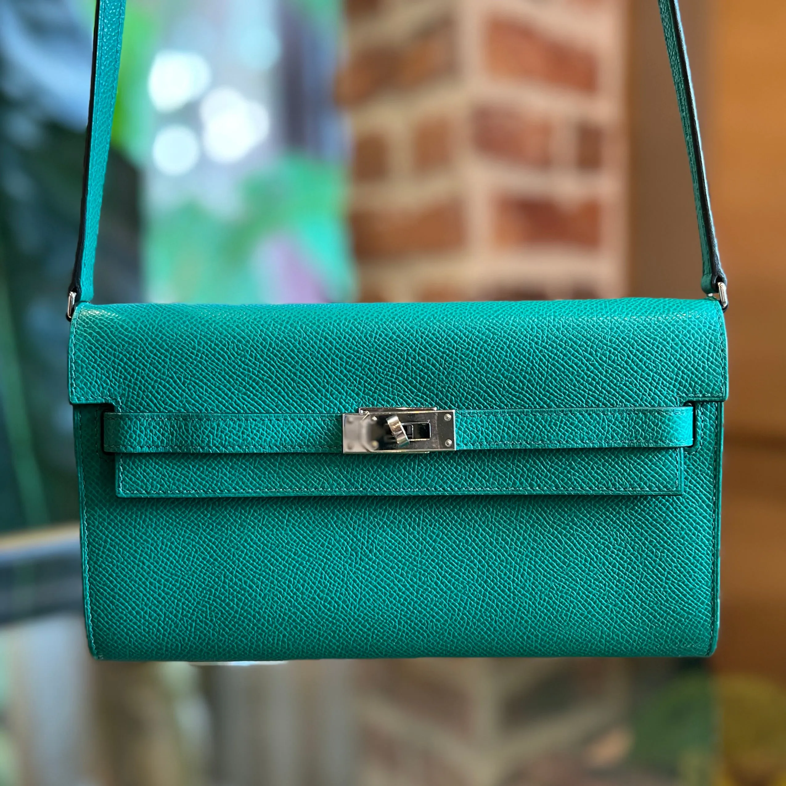 HERMES Kelly Wallet To Go Vert Jade Epsom