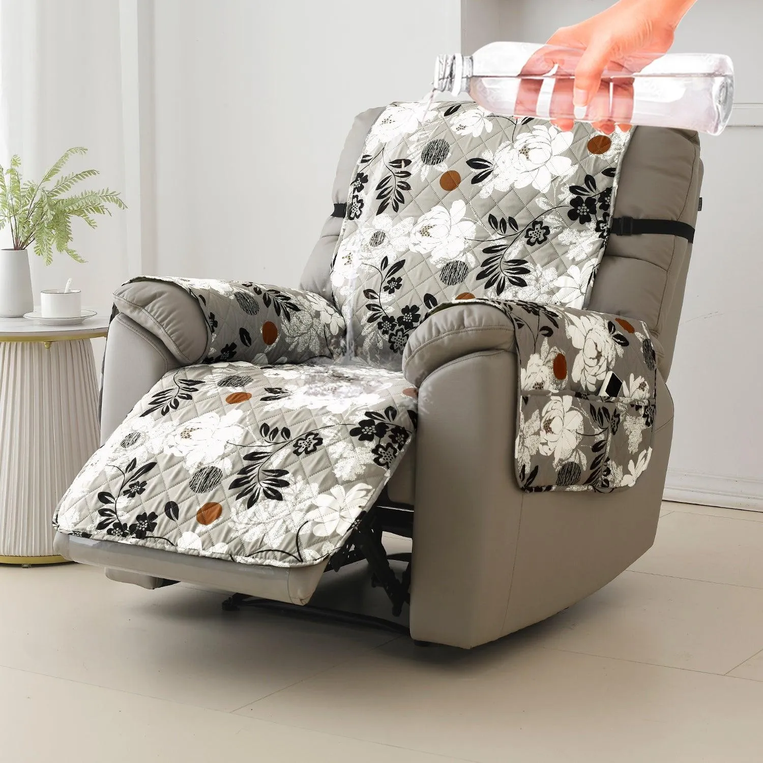 HOKIPO Water Repellent & Waterproof Quilted Recliner Sofa Cover for Small / Large - Feather Brown Floral