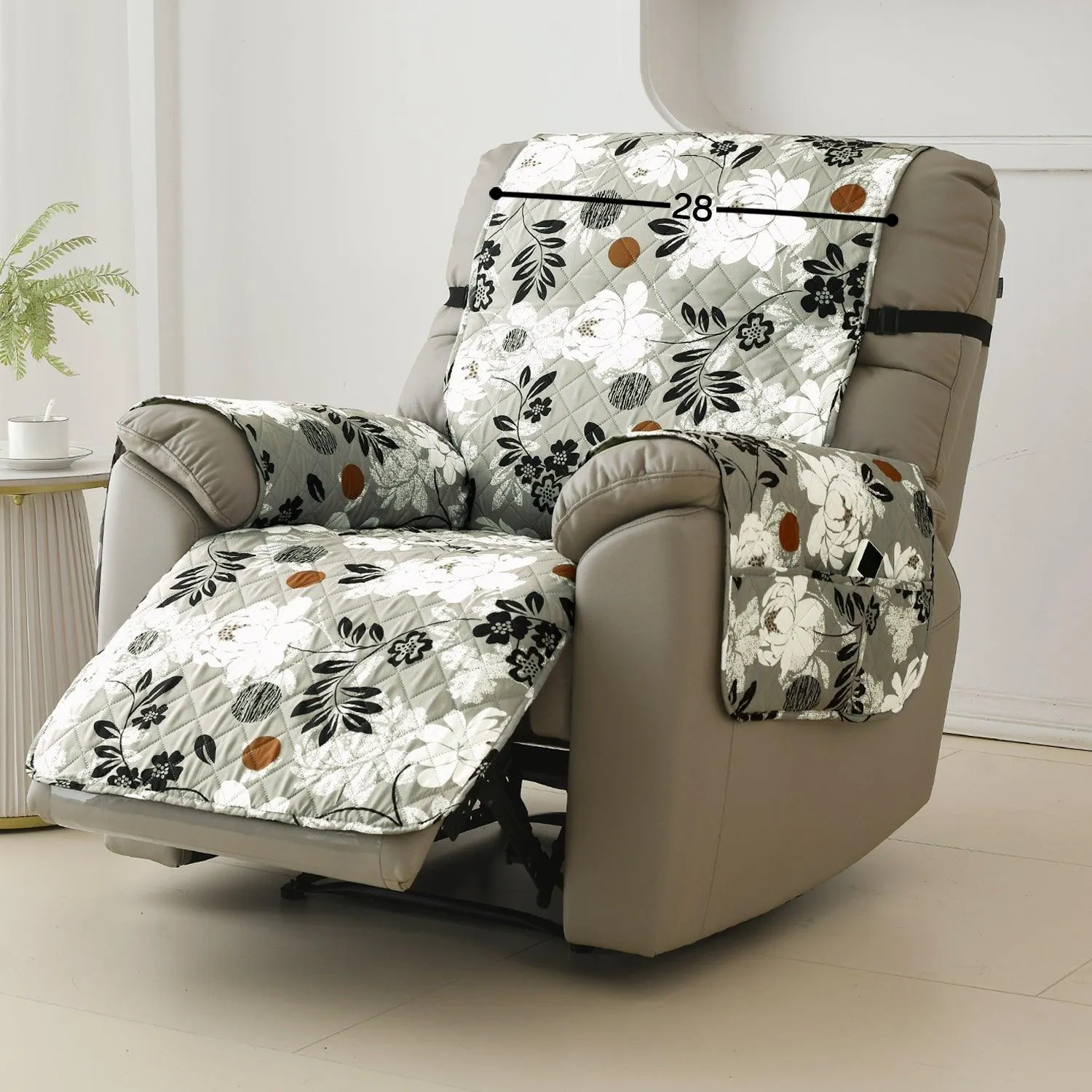 HOKIPO Water Repellent & Waterproof Quilted Recliner Sofa Cover for Small / Large - Feather Brown Floral