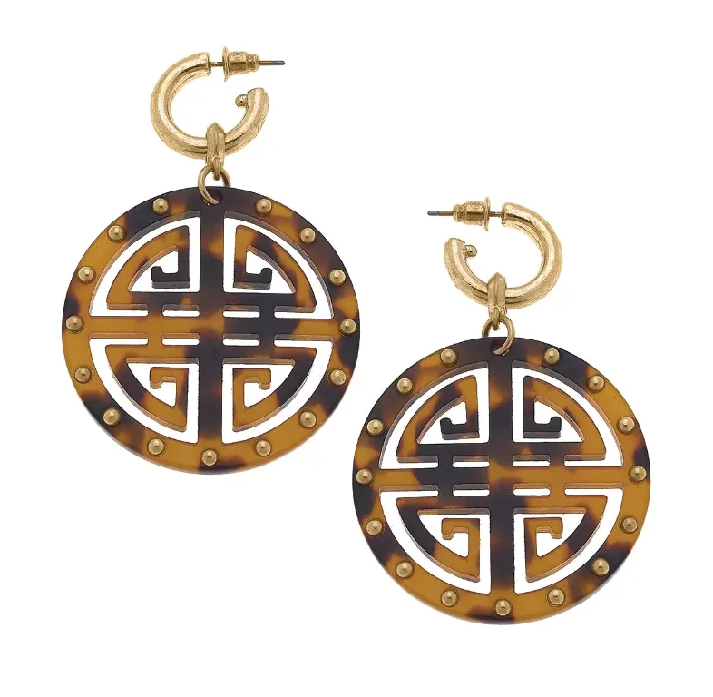 Jenson Greek Keys Resin Statement Earrings in Tortoise