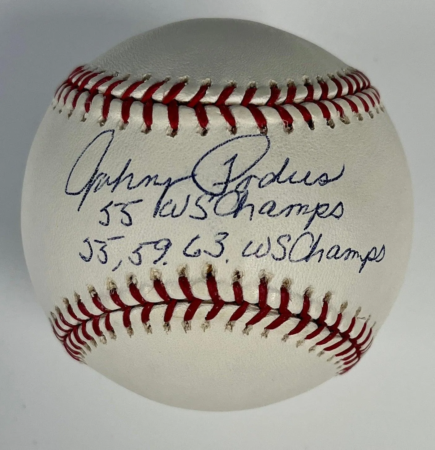 Johnny Podres Signed And Inscribed WS Champs 4 Inscription Baseball Rawlings MLB (BAS BJ46758)