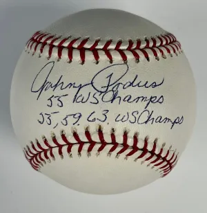 Johnny Podres Signed And Inscribed WS Champs 4 Inscription Baseball Rawlings MLB (BAS BJ46758)