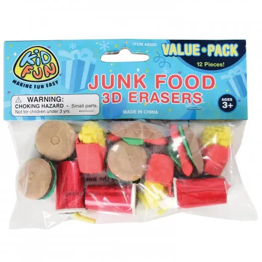 Junk Food 3D Erasers Kids Stationery (pack of 12)