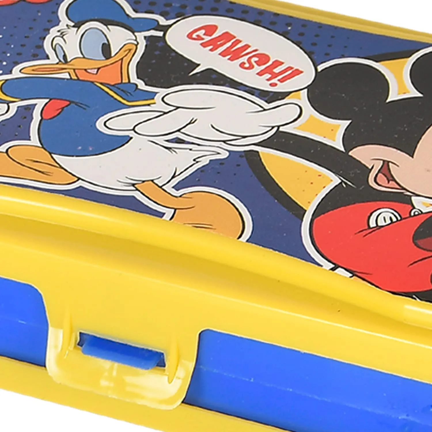 Kuber Industries Mickey Mouse & Friends Printed Double Sided Plastic Pencil Box, Pencil Case for School Supplies (Yellow)-50KM01276