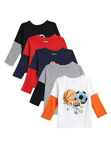 Kuchipoo Boys Regular Fit Cotton Blend T-Shirt Pack of 5 (KUC-TSHRT-121-2-3 Years, Multi-Colred)