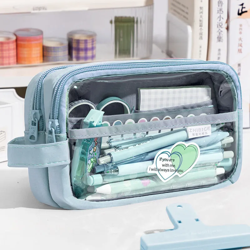 Large Clear Double Zipper Pencil Case