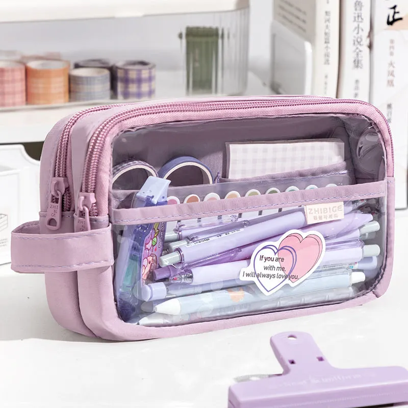 Large Clear Double Zipper Pencil Case