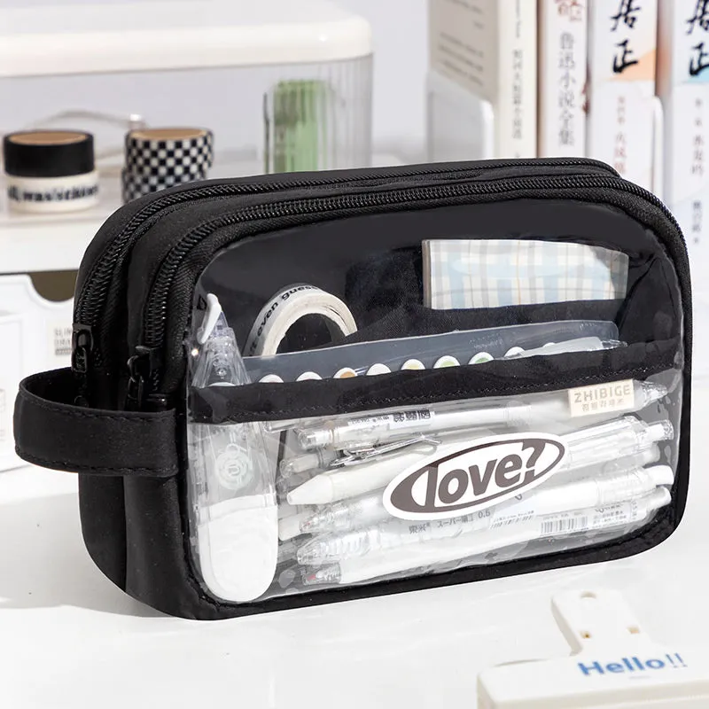 Large Clear Double Zipper Pencil Case