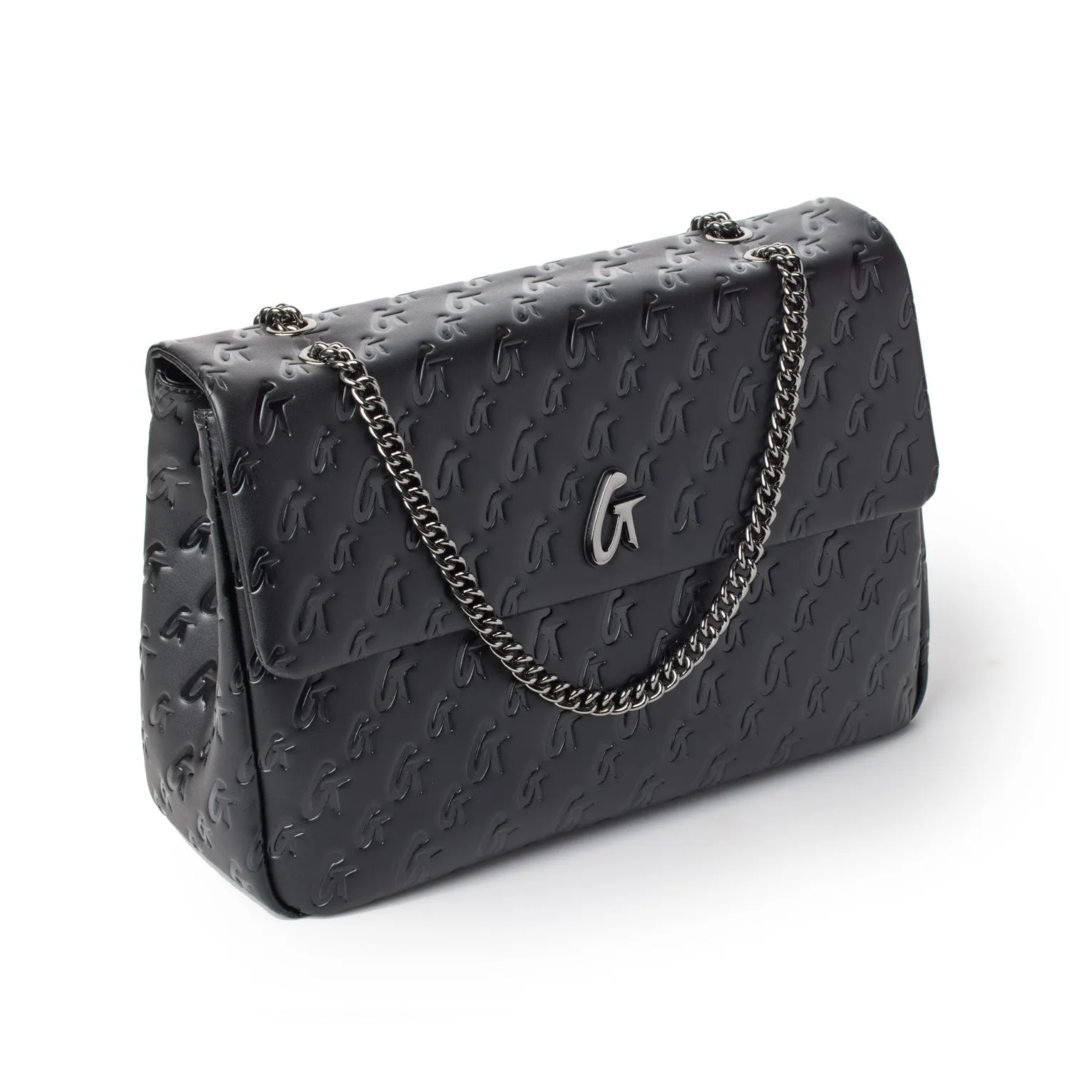 LARGE MONOGRAM FLAP BAG - BLACK