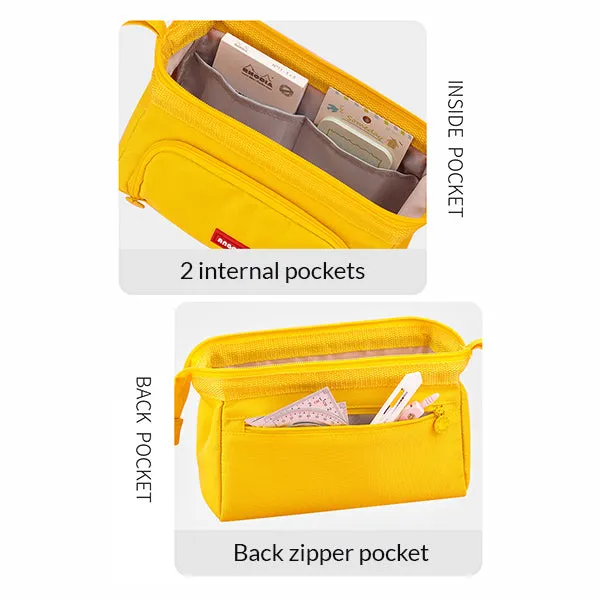 Large Wide Opening Triangular Pencil Case with Side Pockets