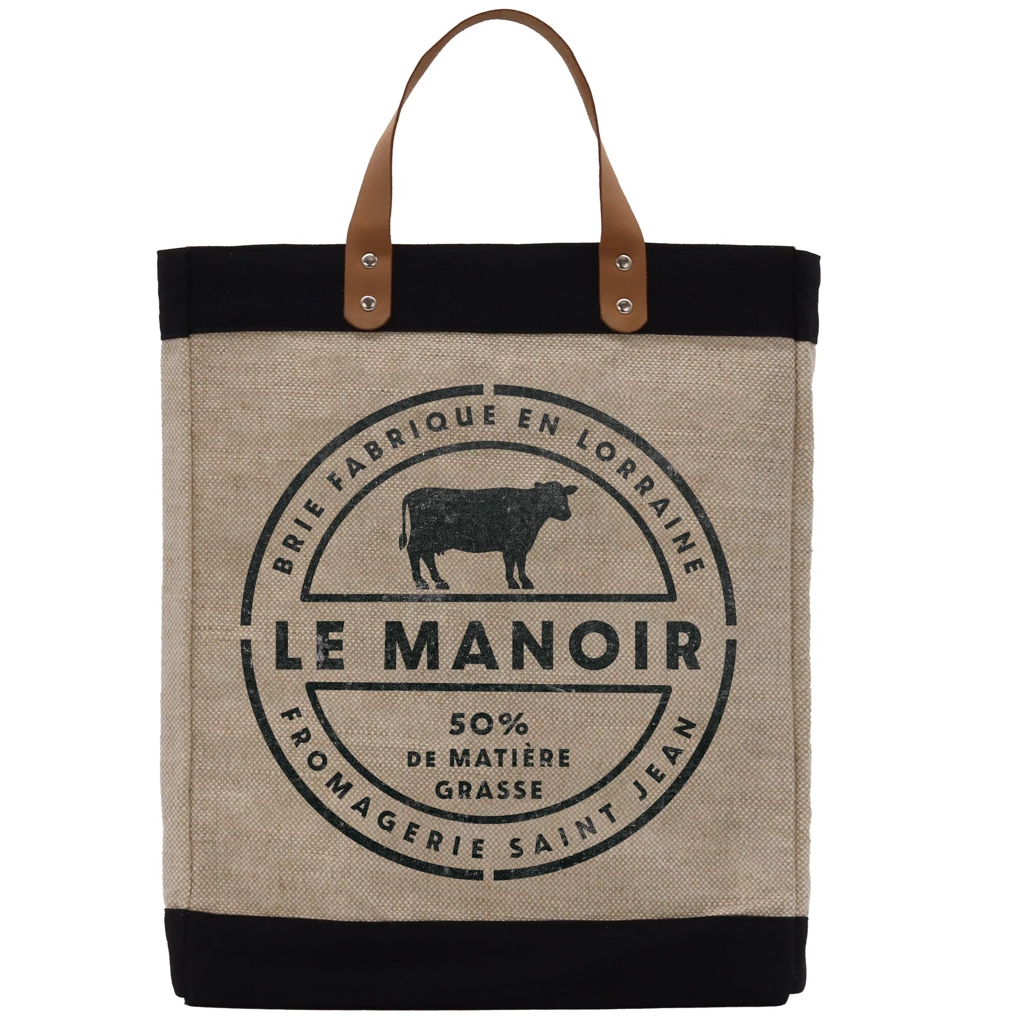 Le Manoir Cow Farm Fresh Market Jute Tote Bag Farmers Fruit Lover Burlap Bag Fruity Vintage Market Burlap Bag Vintage Farmer Bag (VTB1010)