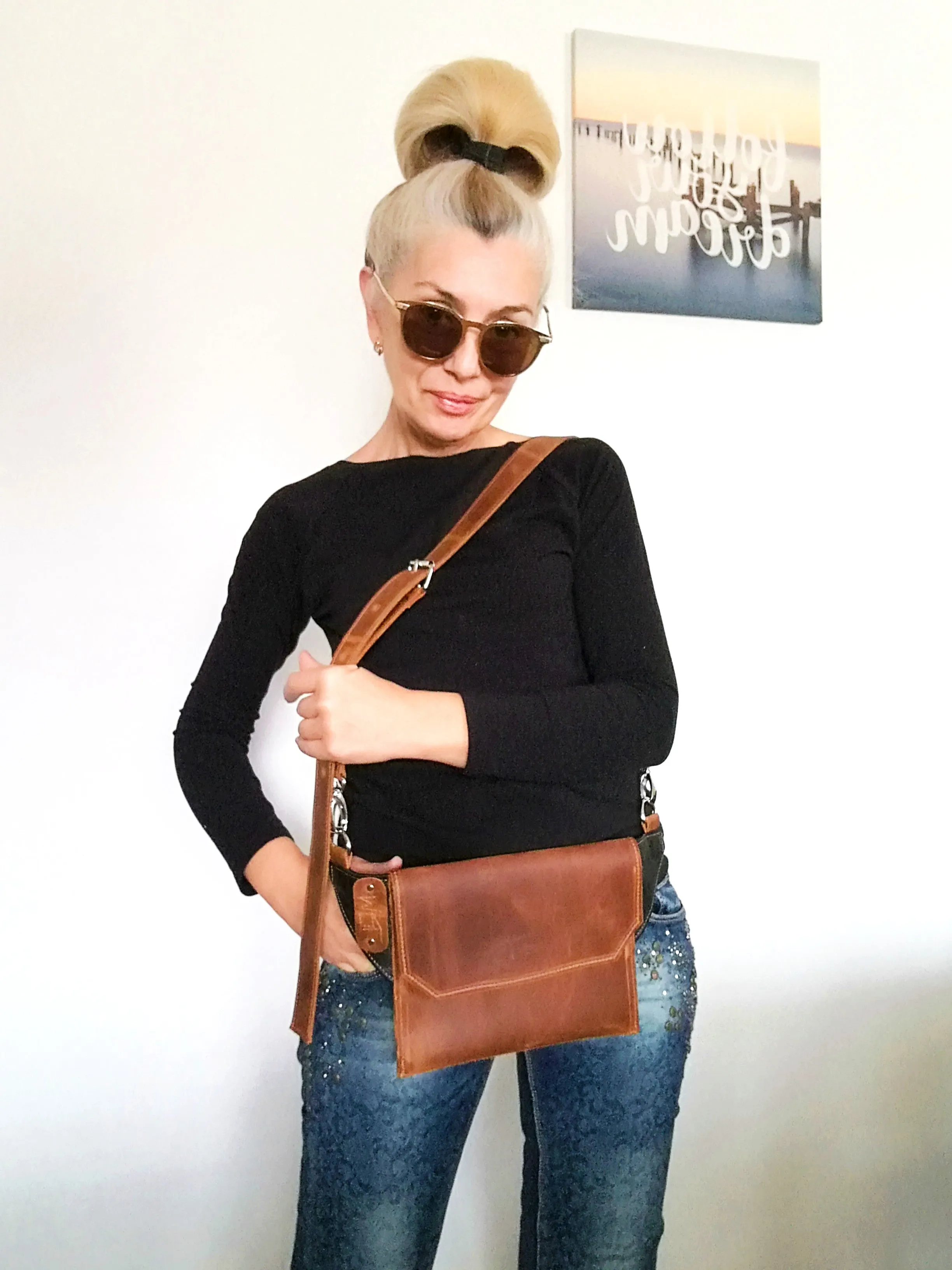 Leather Crossbody Mini Bag Unisex Brown Bumbag