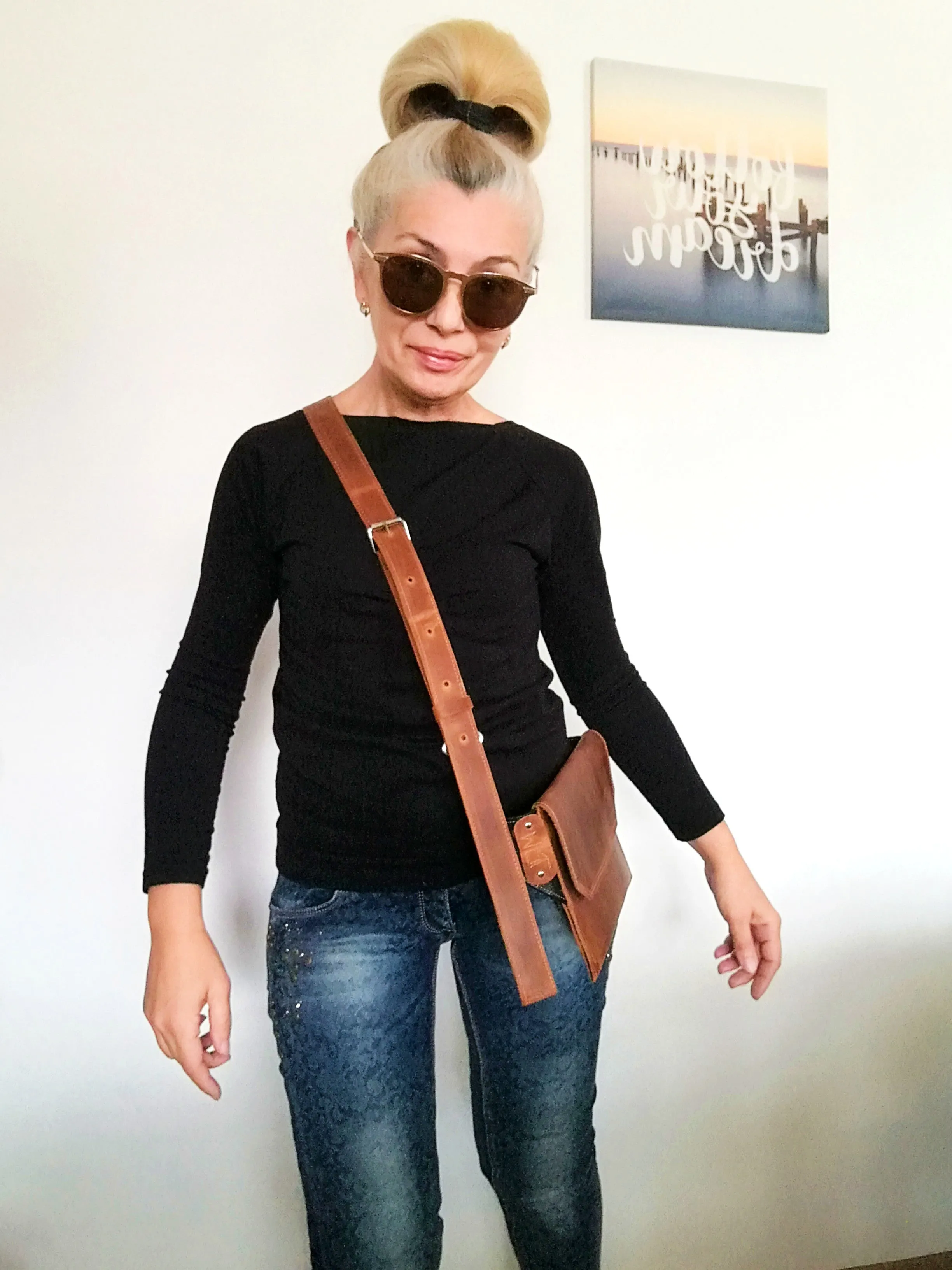 Leather Crossbody Mini Bag Unisex Brown Bumbag