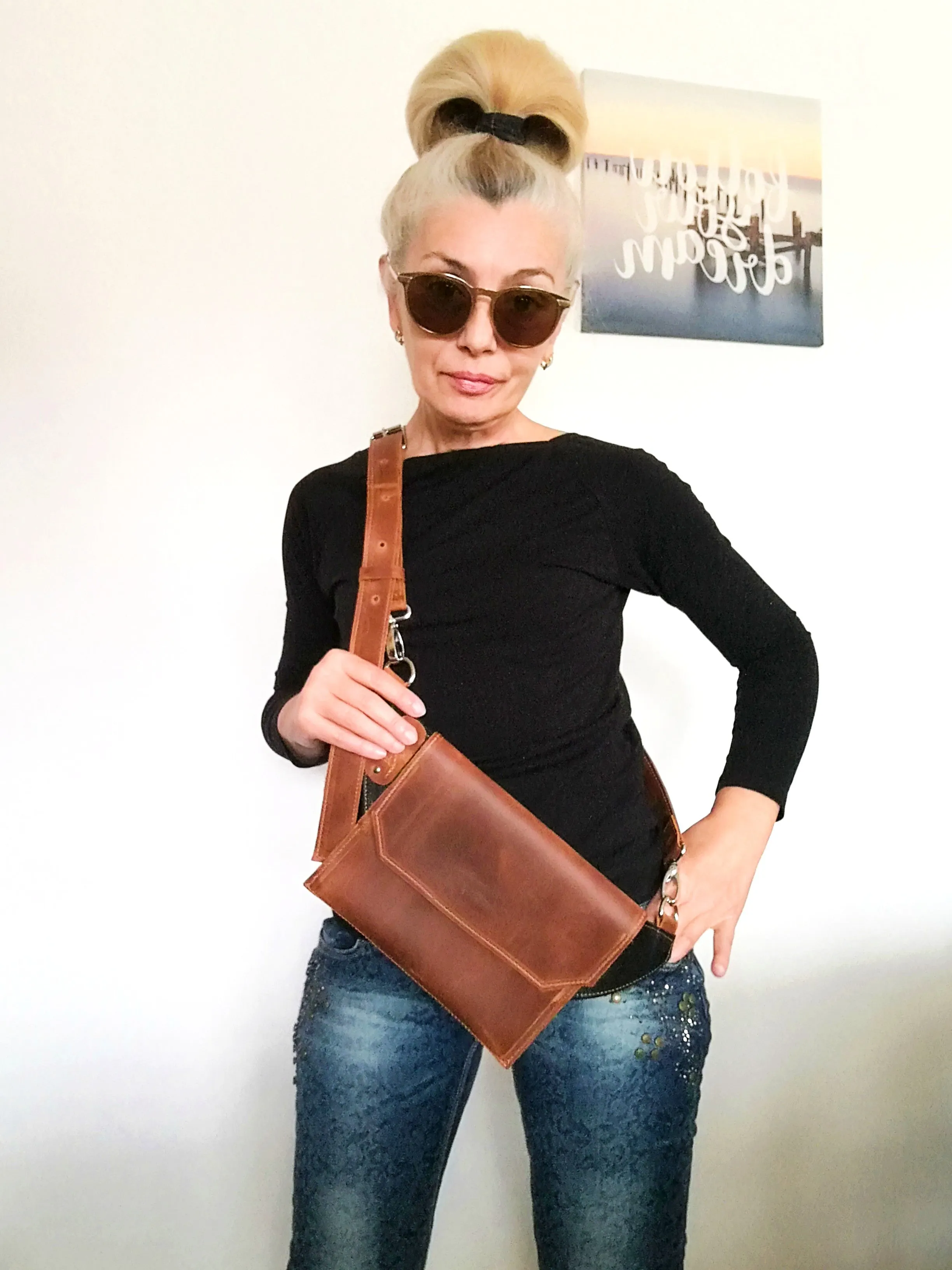 Leather Crossbody Mini Bag Unisex Brown Bumbag