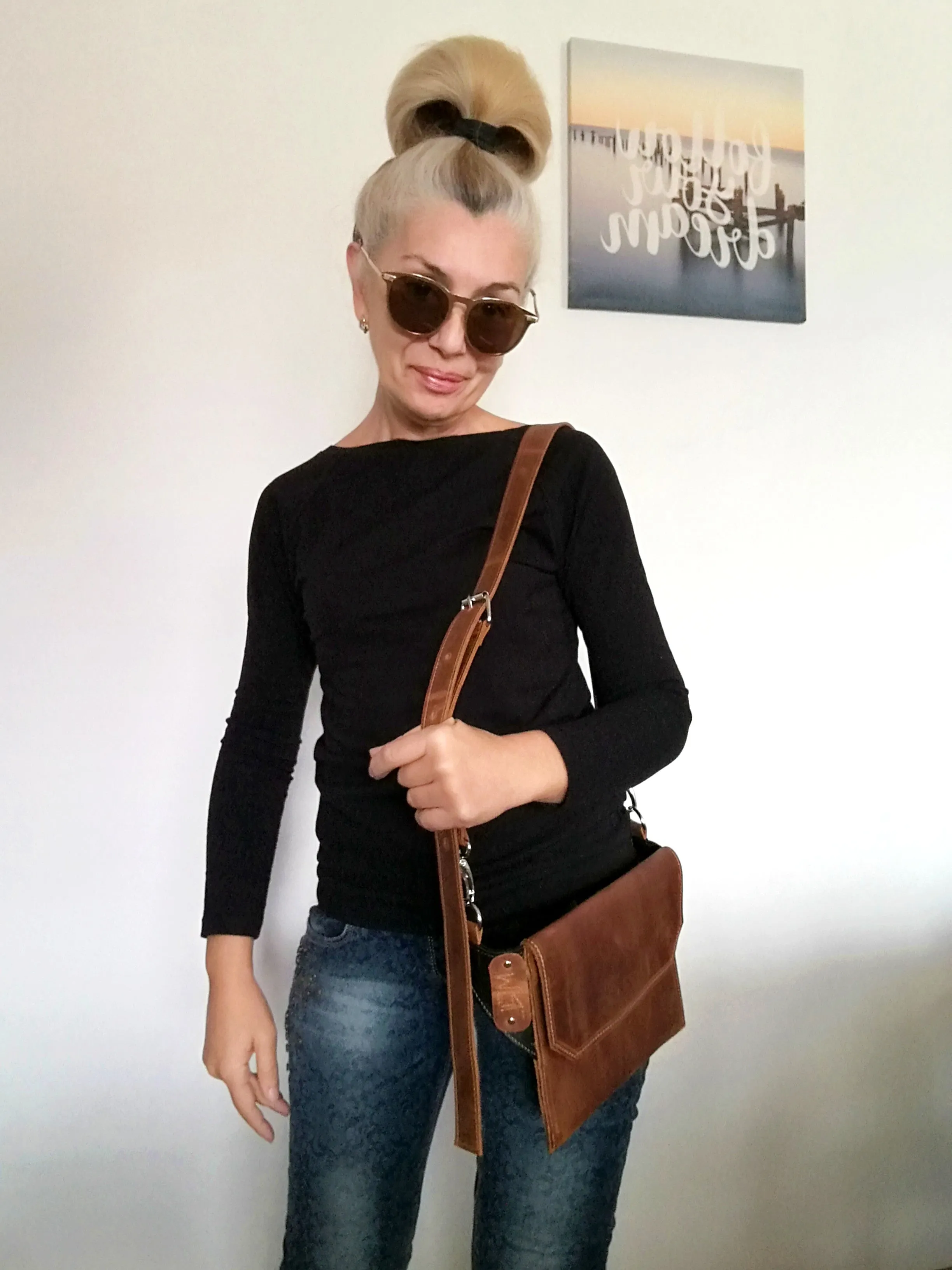 Leather Crossbody Mini Bag Unisex Brown Bumbag