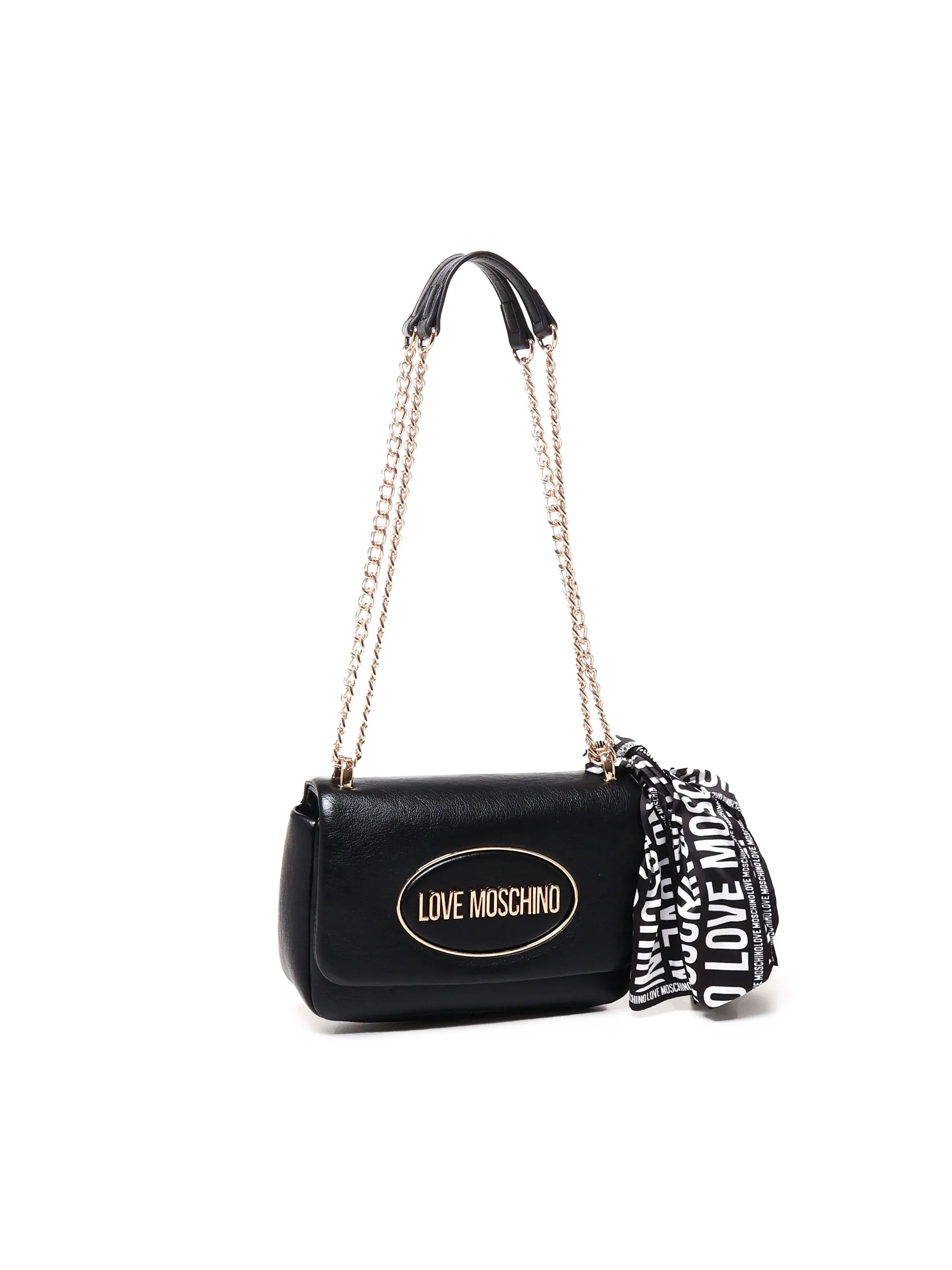 Leather Flap Shoulder Bag in Black