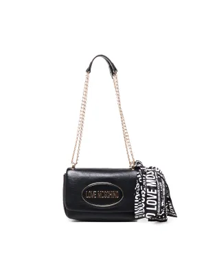 Leather Flap Shoulder Bag in Black