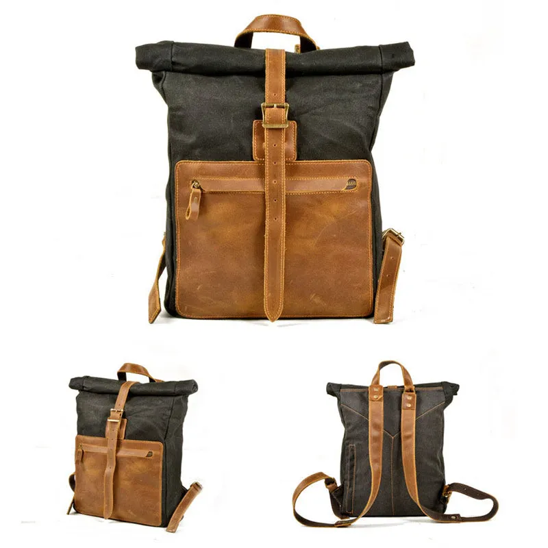 LEATHER WAXED CANVAS 16-INCH BACKPACK