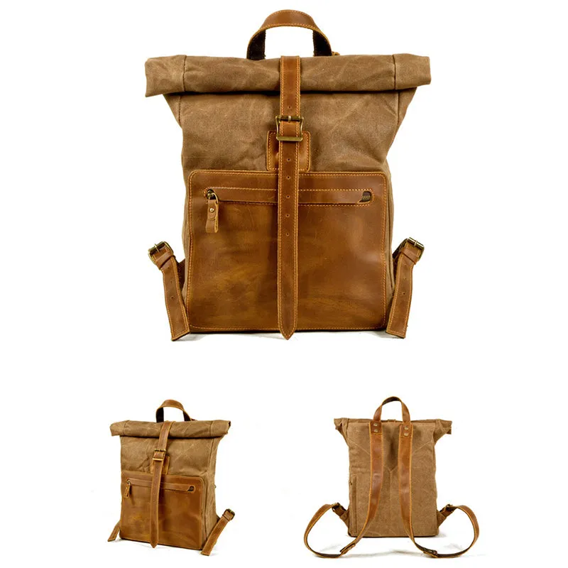 LEATHER WAXED CANVAS 16-INCH BACKPACK