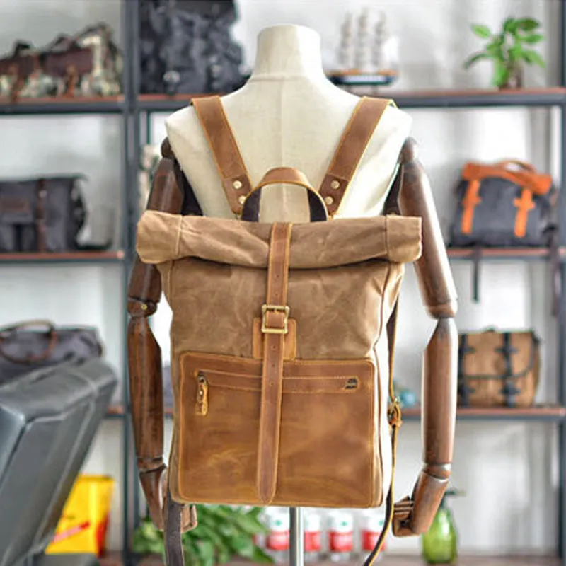 LEATHER WAXED CANVAS 16-INCH BACKPACK