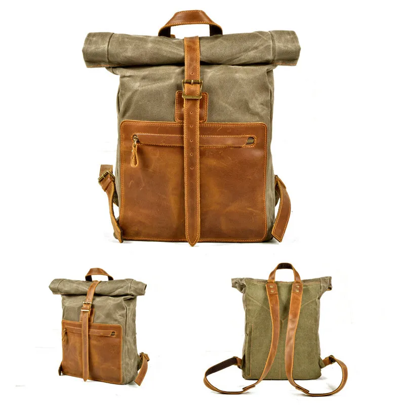 LEATHER WAXED CANVAS 16-INCH BACKPACK