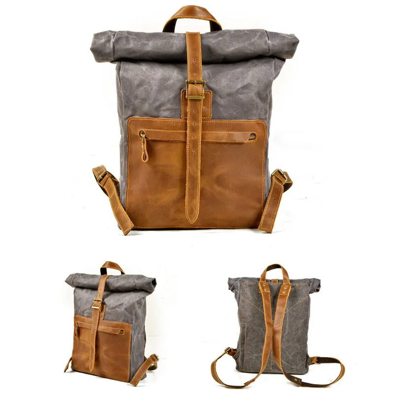 LEATHER WAXED CANVAS 16-INCH BACKPACK