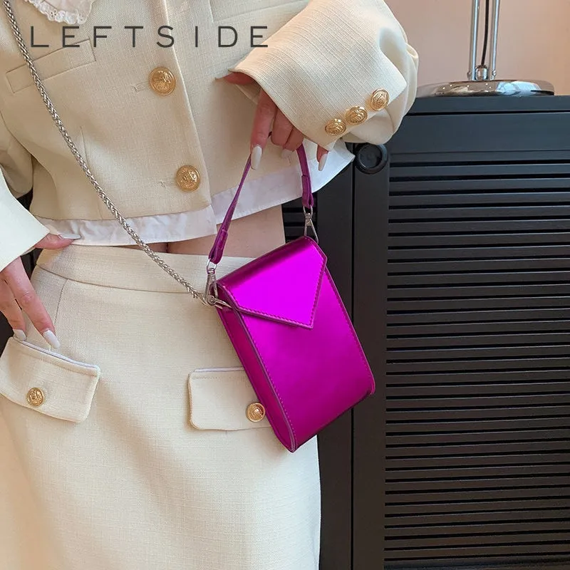 Leftside Mini Glossy Chain Leather Crossbody Bag