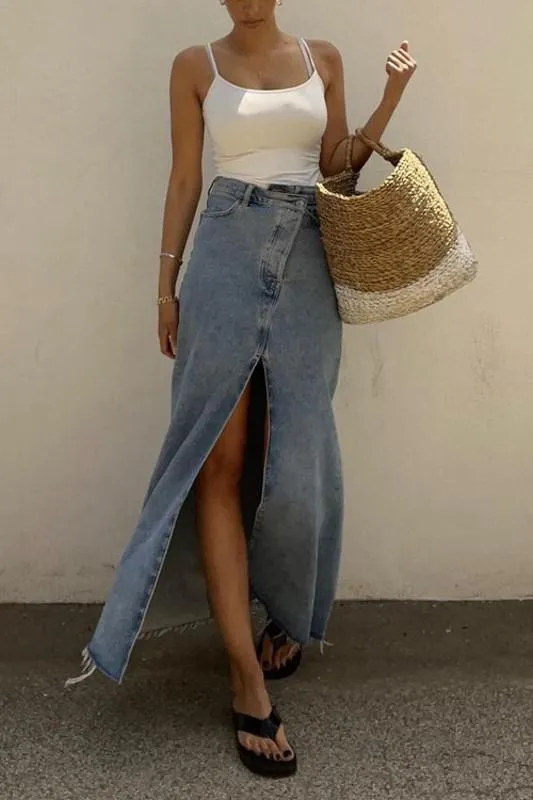 Long Denim Maxi Skirt