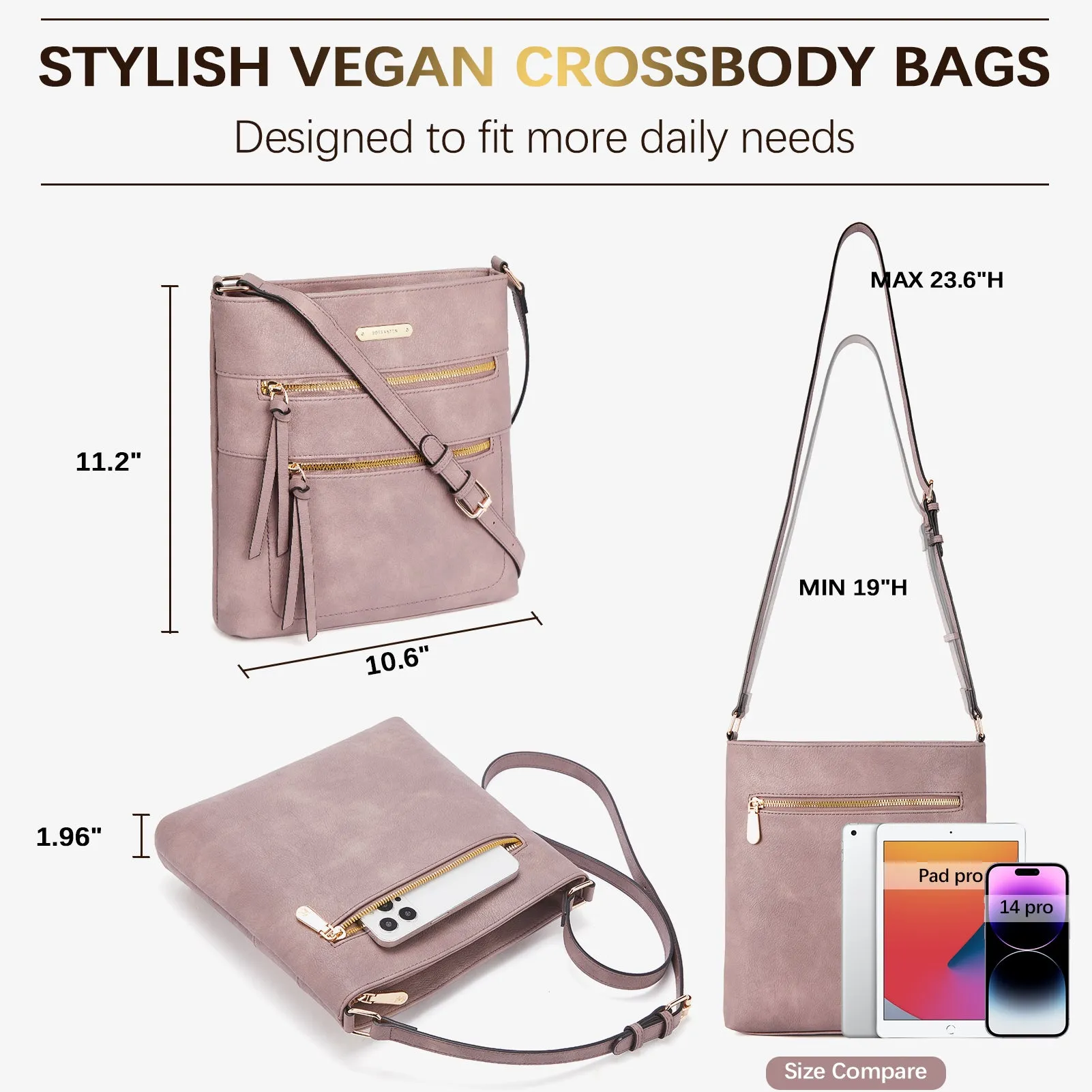 Lotty Chic and Versatile Vegan Leather Casual Satchel Bag - Crossbody Shoulder Bag Purse