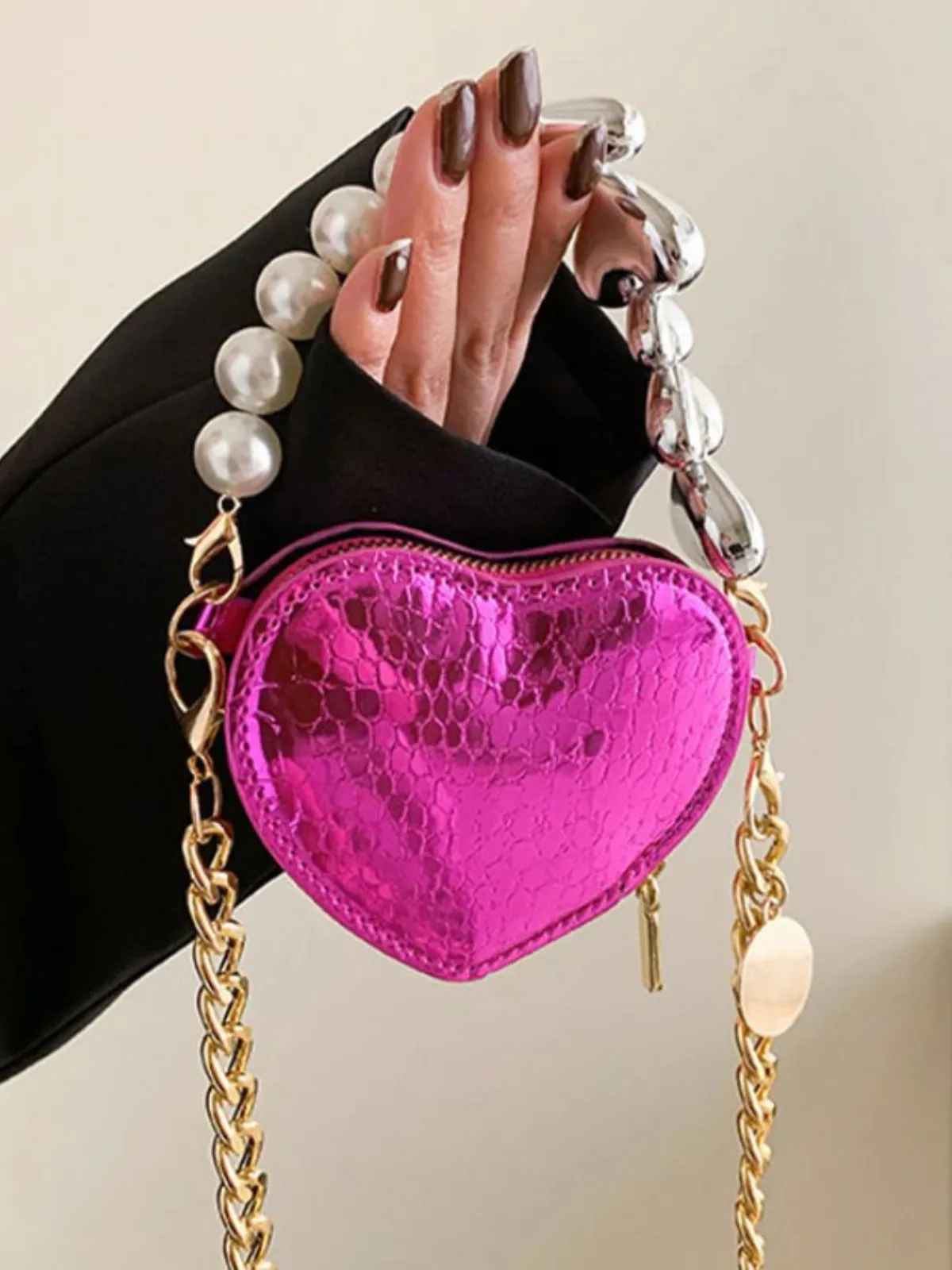 Love At First Sight Metallic Heart-Shaped Crossbody Bag