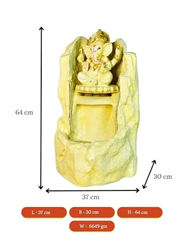 Mayii Golden Ganesha Water Fountain – Elegant Ganesha Sitting Waterfall for Luxurious Home Decor & Gifts showpiece Premium Resin Made Table Top Home Decor for Living Room and Gifting(37 cm,Golden)