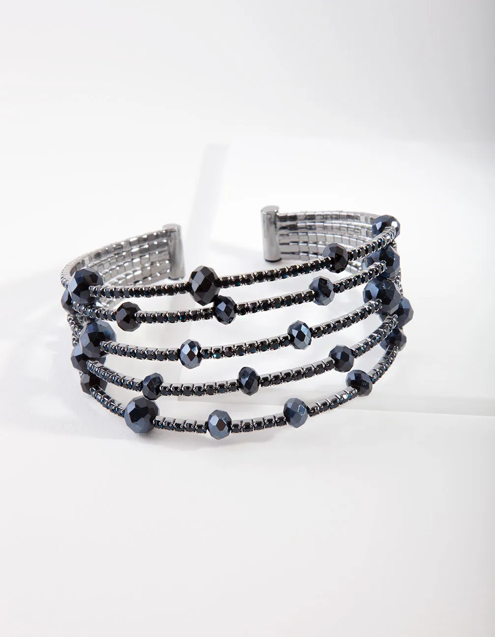 Midnight Blue Facet Bead Diamante Strand Cuff