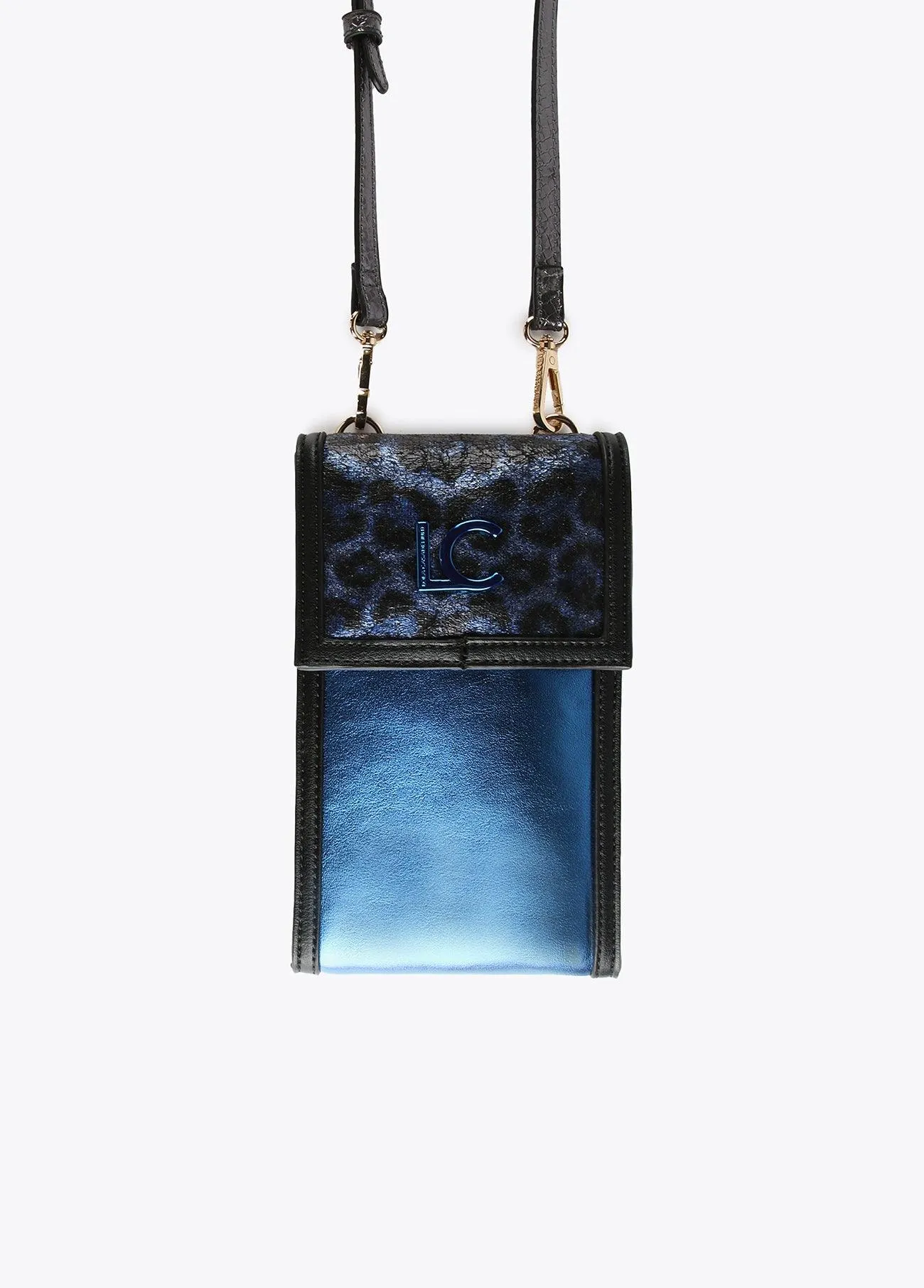 Mini metallic animal print mobile phone bag