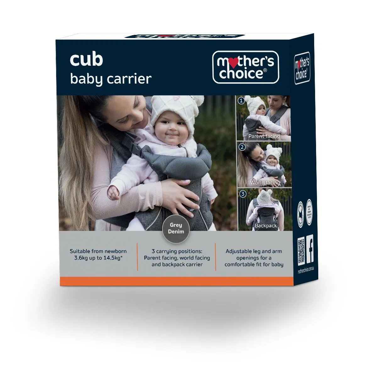 Mother's Choice Cub Baby Carrier Grey Denim