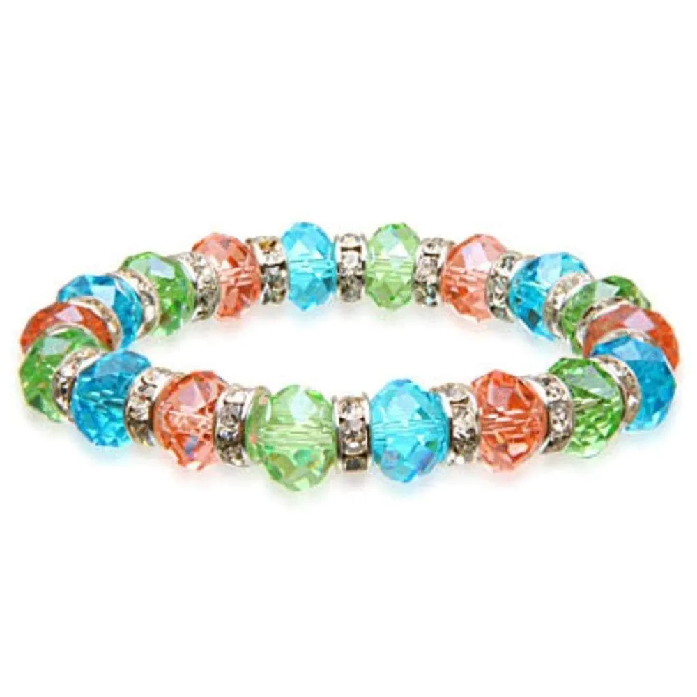 Multi-Colored Gorgeous Glass Bracelet with Cubic Zirconia Crystals