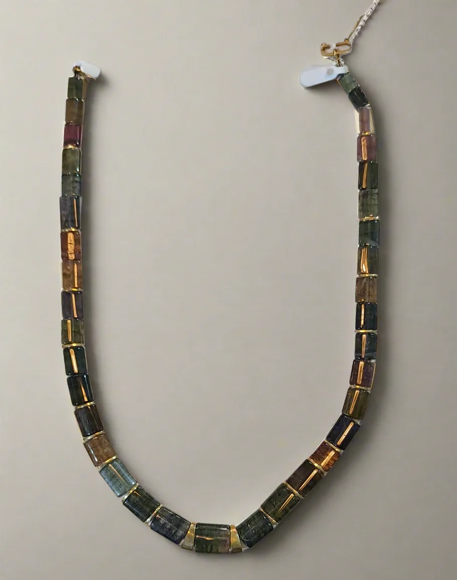 Necklace in 18k gold and multi color tourmalines